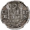 Image 1 : VENEZUELA, Caracas, 2 reales, "1818" (1R-sized digits, struck ca. 1830) BS, florets flanking cross w