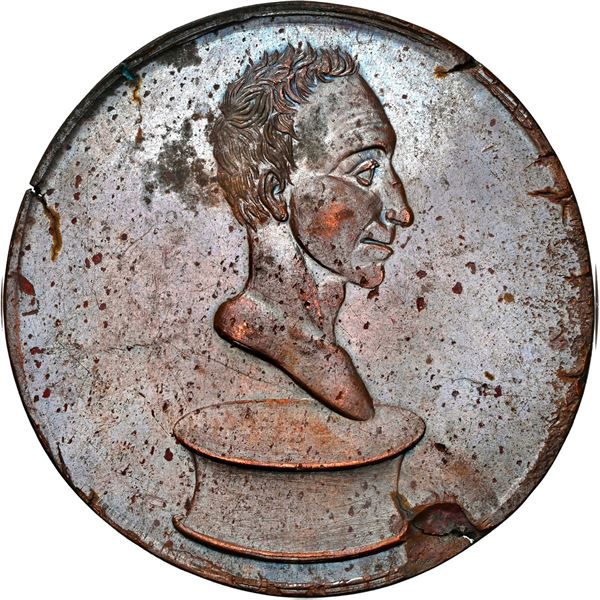 COLOMBIA, Bogotá, large copper medal, dated 1828 (struck 1829), Bolívar saved from assassination, un