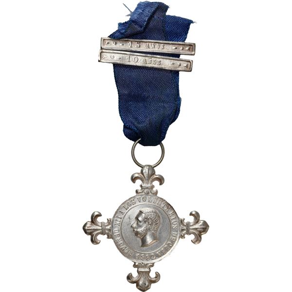CUBA (under Spain), silver military decoration, Alfonso XII, 1882, Militar a los Voluntarios de Cuba
