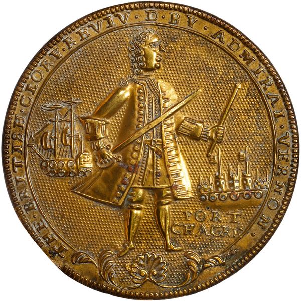 GREAT BRITAIN, copper alloy Admiral Vernon medal, 1739, Vernon and Fort Chagre / Porto Bello.