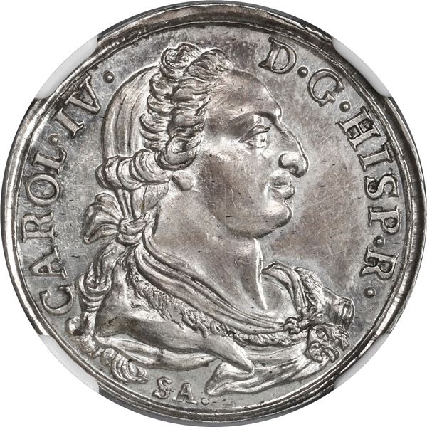 SPAIN, silver proclamation medal, 1789, Charles IV, College of Saint Thomas Aquinas (Madrid), unique