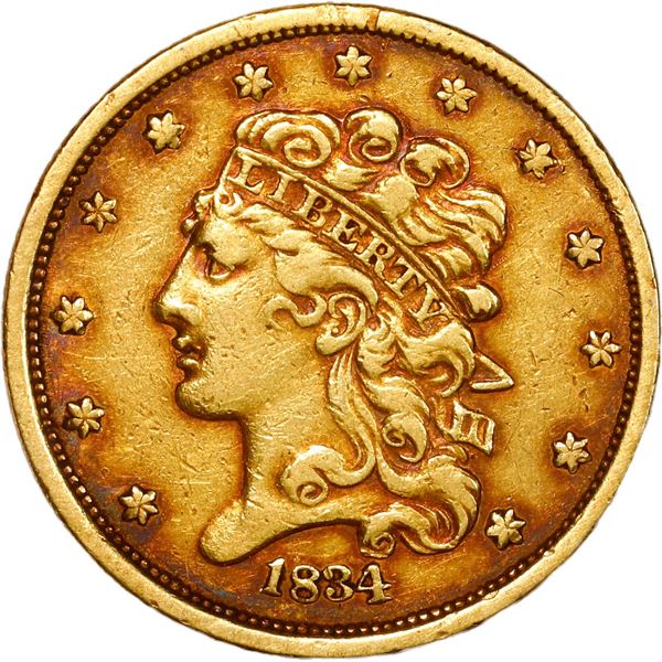UNITED STATES, Philadelphia mint, gold $5 Classic Head Liberty "half eagle," 1834, plain 4.