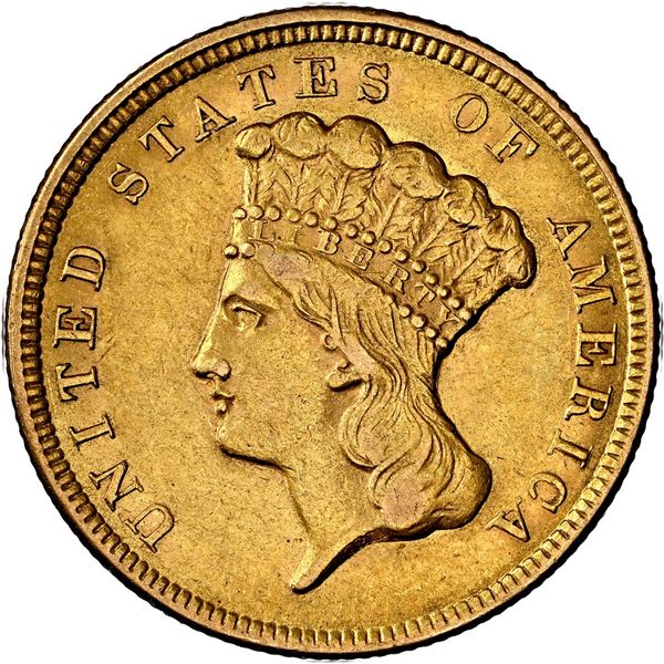 UNITED STATES, Philadelphia mint, gold $3 Indian princess, 1854, NGC AU 55.