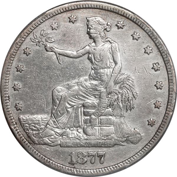 UNITED STATES, San Francisco mint, Trade dollar, 1877-S, raised and retained lamination flap error, 