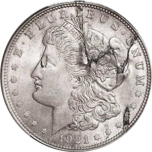 UNITED STATES, Philadelphia mint, Morgan dollar, 1921, obverse lamination error, PCGS MS62, ex-Busto