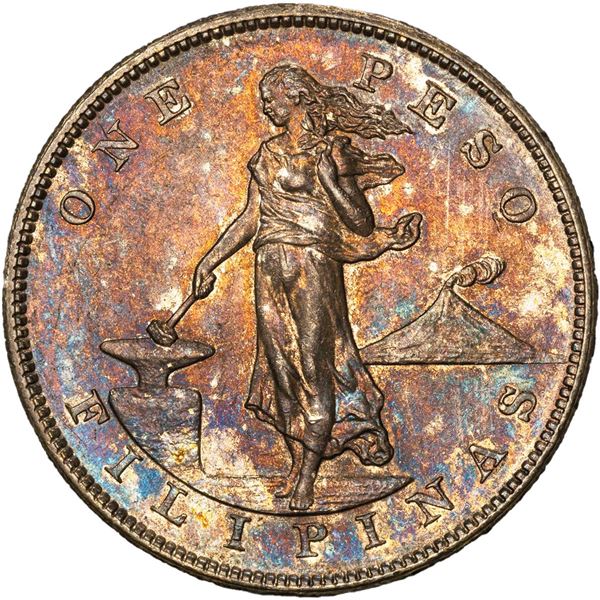 PHILIPPINES (U.S. administration), San Francisco Mint, 1 peso, 1905-S, straight serif, rare, PCGS MS
