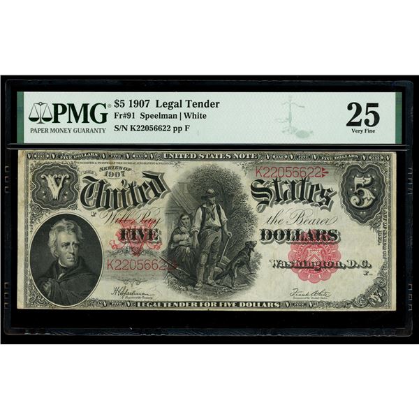 UNITED STATES, Washington, D.C., "Woodchopper" $5 Legal Tender note, series of 1907, serial K2205662