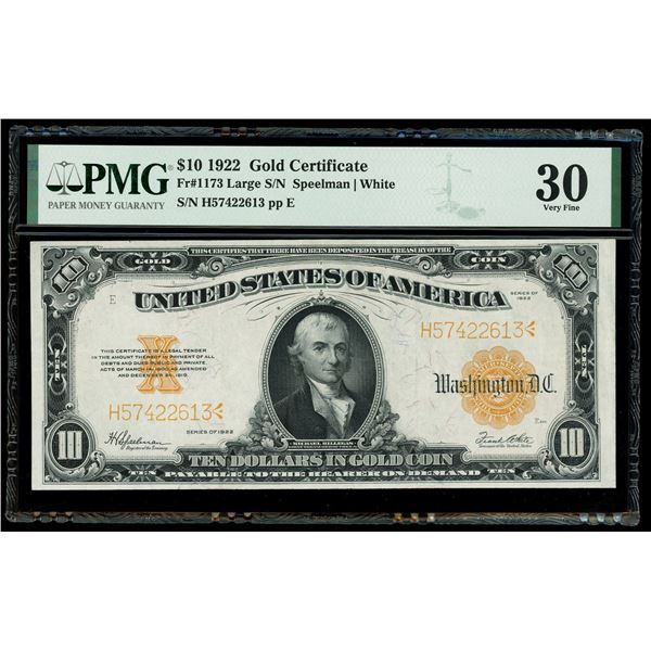 UNITED STATES, Washington, D.C., $10 Gold Certificate, series of 1922, serial H57422613, Speelman-Wh