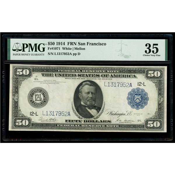 UNITED STATES, Washington, D.C., $50 Federal Reserve note, series of 1914, L1317952A, White-Mellon, 