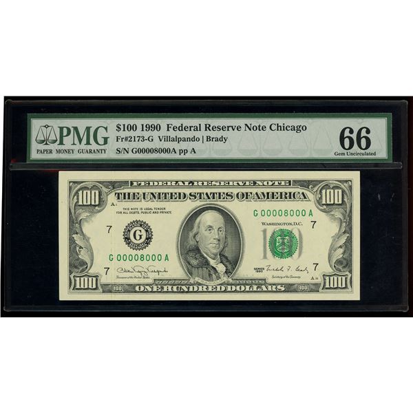 UNITED STATES, Washington, D.C., $100 Federal Reserve Note, series 1990, serial G00008000A, Villalpa