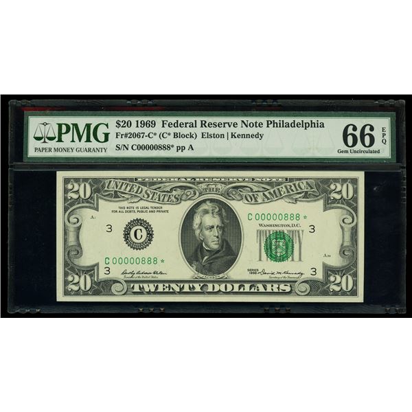 UNITED STATES, Washington, D.C., $20 Federal Reserve Note, series 1969, serial C00000888* star note,