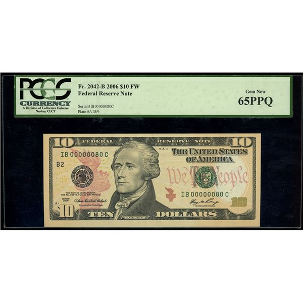 UNITED STATES, Washington, D.C., $10 Federal Reserve Note, series 2006, serial IB00000080C, Cabal-Pa