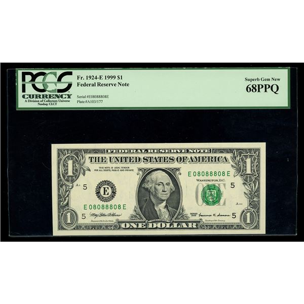 UNITED STATES, Washington, D.C., $1 Federal Reserve Note, series 1999, serial E08088808E, Withrow-Su