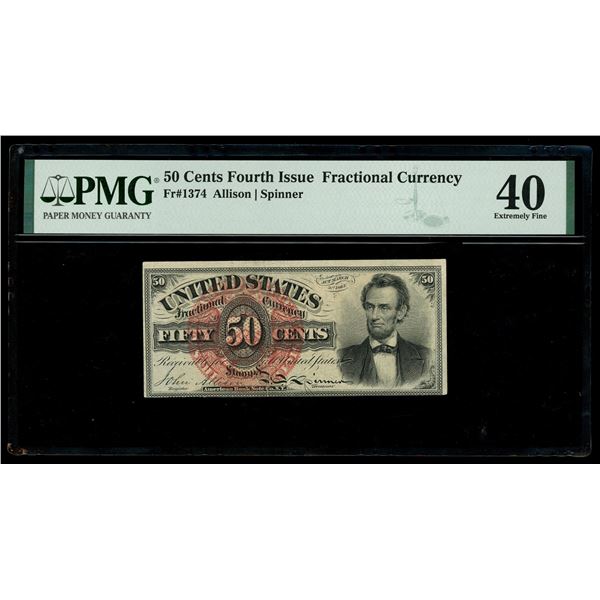UNITED STATES, 50 cents fractional currency, fourth issue, Allison-Spinner, PMG XF 40.