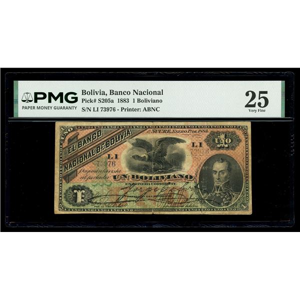 BOLIVIA, Potosí, Banco Nacional, 1 boliviano, 1-1-1883, series LI, serial 73976, PMG VF 25.