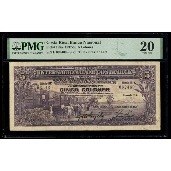 COSTA RICA, San José, Banco Nacional, 5 colones, 10-3-1937, series E, serial 062460, black overprint