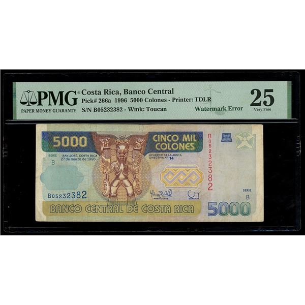 COSTA RICA, San José, Banco Central, 5000 colones, 27-3-1996, series B, serial B05232382, watermark 
