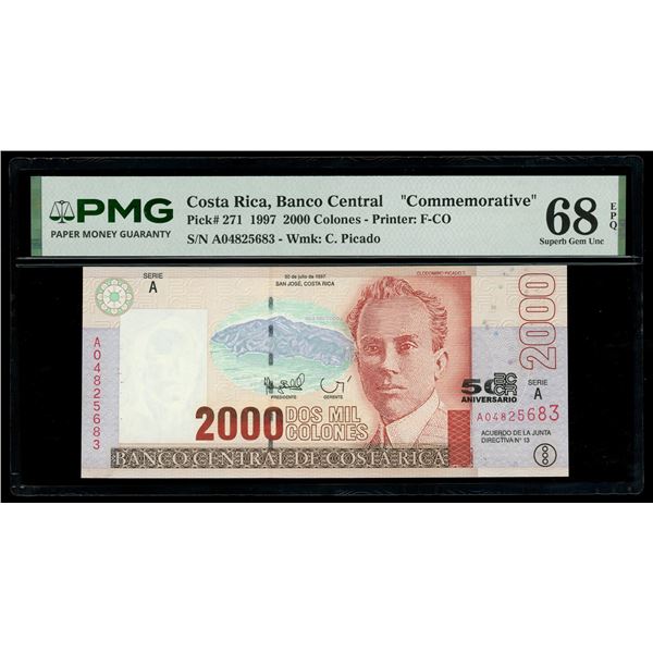 COSTA RICA, San José, Banco Central, 2000 colones, 30-7-1997, series A, serial A04825683, PMG Superb
