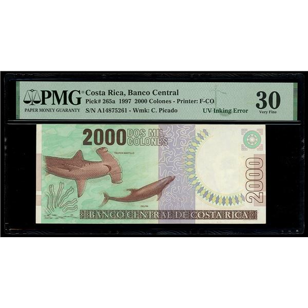 COSTA RICA, San José, Banco Central, 2000 colones, 30-7-1997, series A, serial A148752261, UV inking