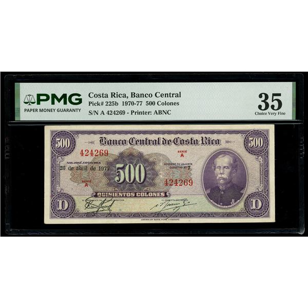 COSTA RICA, San José, Banco Central, 500 colones, 26-4-1977, series A, serial 424269, PMG Choice VF 