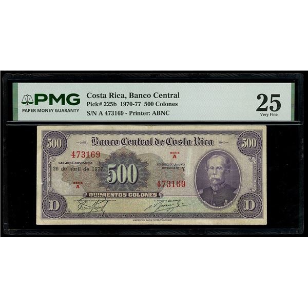 COSTA RICA, San José, Banco Central, 500 colones, 26-4-1977, series A, serial 473169, PMG VF 25.