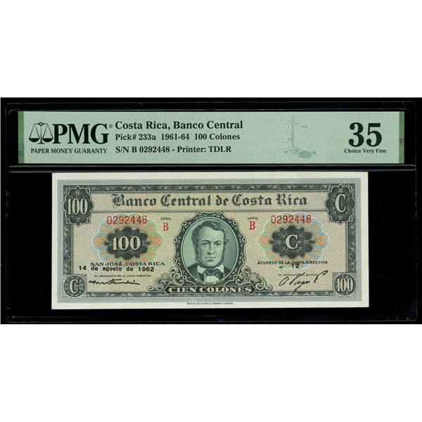 COSTA RICA, San José, Banco Central, 100 colones, 14-8-1962, series B, serial 0292448, PMG Choice VF