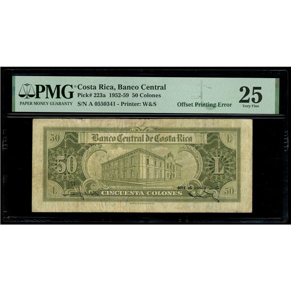 COSTA RICA, San José, Banco Central, 50 colones, 26-3-1958, series A, serial 0550341, offset printin