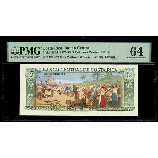 COSTA RICA, San José, Banco Central, 5 colones, 4-10-1989, series D, serial D58874938, offset printi