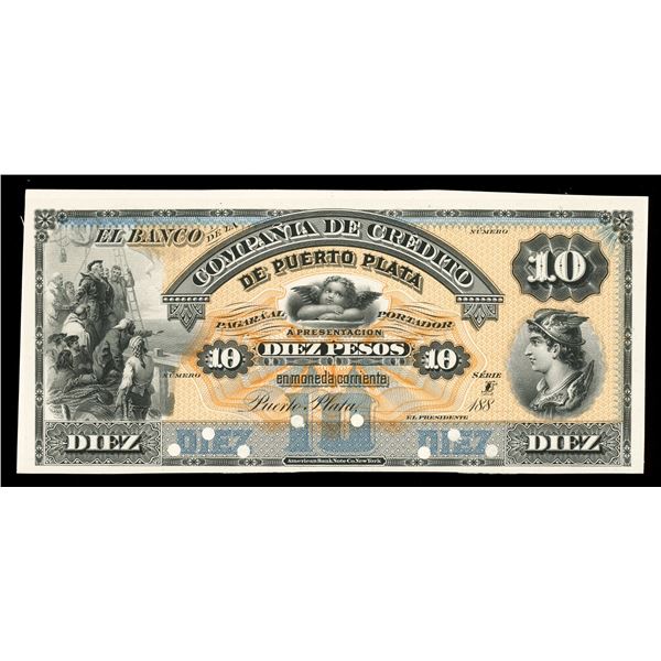 DOMINICAN REPUBLIC, Puerto Plata, Banco de la Compañía de Crédito de Puerto Plata, 10 pesos obverse 