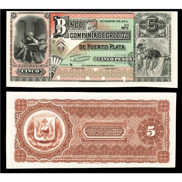 DOMINICAN REPUBLIC, Puerto Plata, Banco de la Compañía de Crédito de Puerto Plata, 5 pesos obverse a