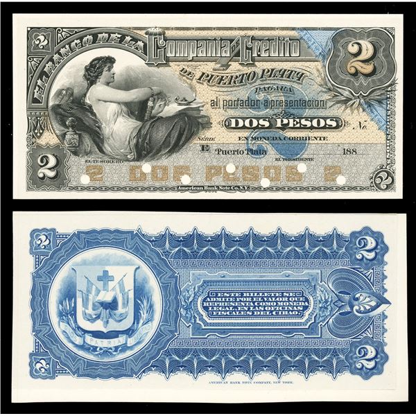 DOMINICAN REPUBLIC, Puerto Plata, Banco de la Compañía de Crédito de Puerto Plata, 2 pesos obverse a