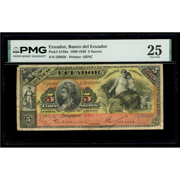 ECUADOR, Guayaquil, Banco del Ecuador, 5 sucres, 9-9-(1899-1926), serial I30959, PMG VF 25.