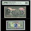 Image 1 : ETHIOPIA, lot of three notes: 2 thalers, 1-6-1933; 5 dollars, (1945), PMG Choice AU 58 EPQ; 1 dollar