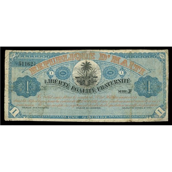HAITI, Republique d'Haiti, 1 gourde remainder, (1916), with red overprint.