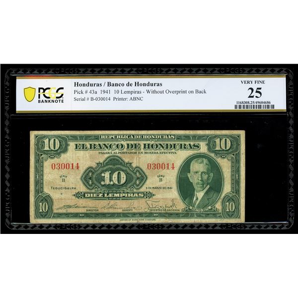 HONDURAS, Tegucigalpa, Banco de Honduras, 10 lempiras, 5-3-1941, series B, serial 030014, PCGS Bankn