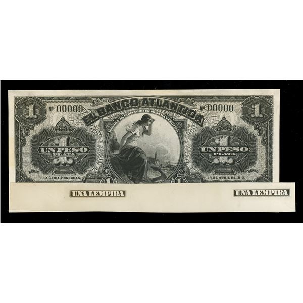 HONDURAS, Banco Atlántida, 1 peso photographic proof, 1-4-1913.
