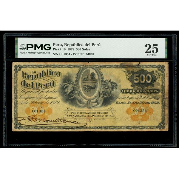 PERU, Lima, República del Peru, 500 soles, 30-6-1879, serial C01354, PMG VF 25.