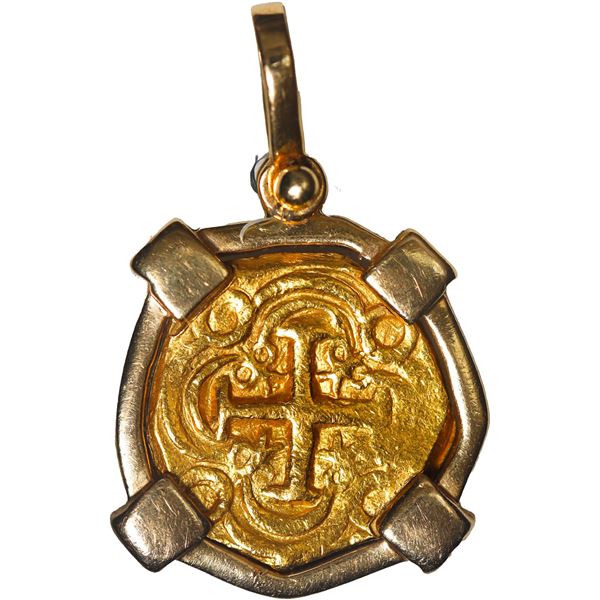 COLOMBIA, Bogotá, gold cob 2 escudos, Charles II posthumous, no assayer (Arce), ex-1715 Fleet, mount