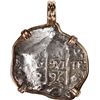Image 1 : BOLIVIA, Potosí, cob 1 real, 1696 VR, ex-1715 Fleet, mounted pillars-side out in 14K gold pendant wi