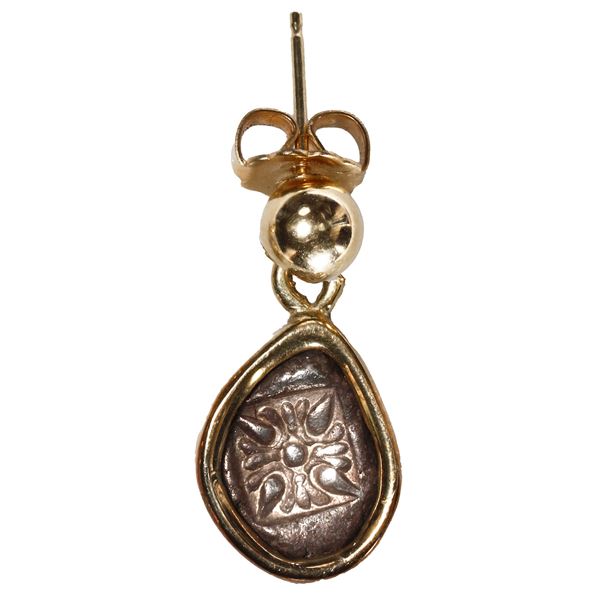 ANCIENT GREEK, Miletus, pair of 1/12 staters, 525-494 BC, mounted star-side out in 14K gold post ear