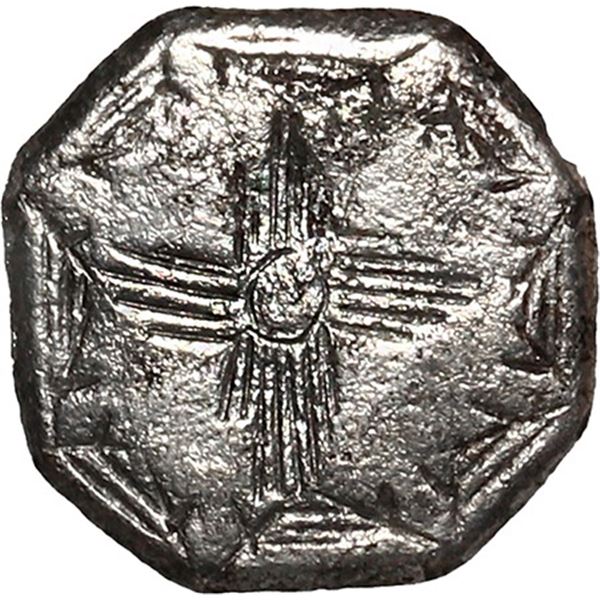 Small, octagonal, silver button with engraved design, ex-1715 Fleet.