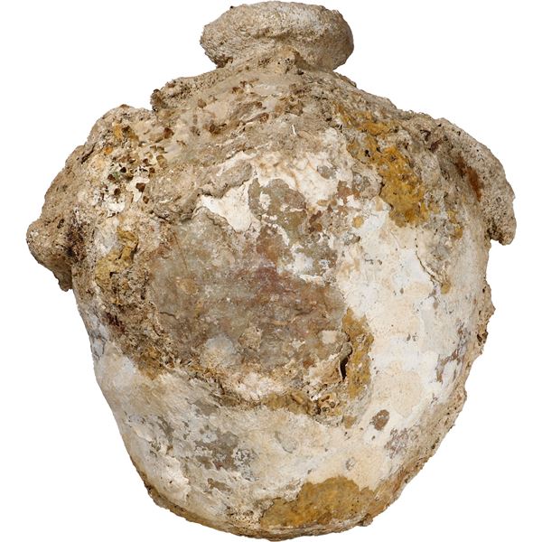 Encrusted earthenware "olive" jar, ex-Guadalupe-Tolosa (1724).