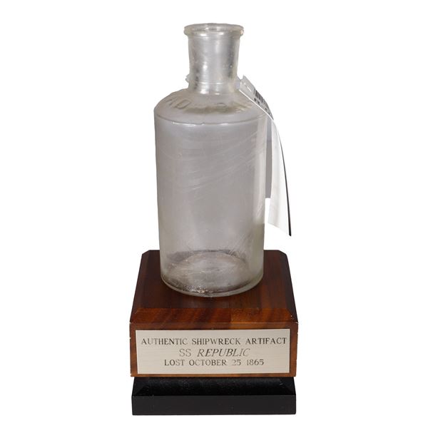 Parrish medicinal glass bottle, with stand, ex-S.S. Republic (1865).