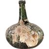 Image 1 : Green glass flat-sided onion bottle with encrustation, 1700s.