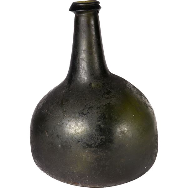 Green glass onion bottle, 1700s.