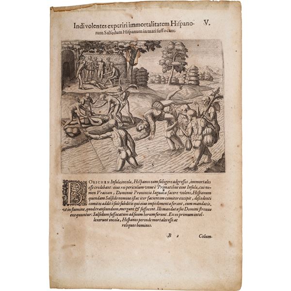 Original (late 1500s) copperplate engraving by Theodor de Bry (after Girolamo Benzoni) entitled [x=#