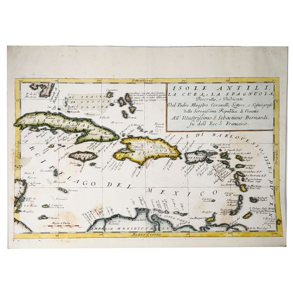 Original (late 1600s) large map of the Greater Antilles by Vincenzo Maria Coronelli entitled [x=#822