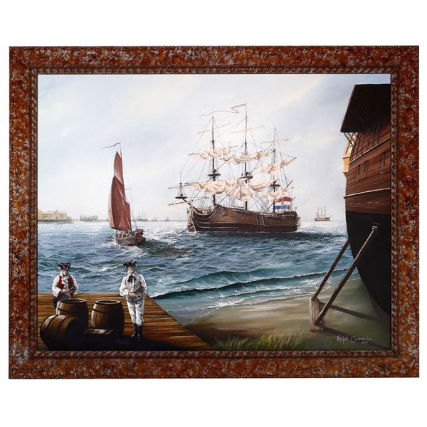 Large original oil painting of the Rooswijk shipwreck by Ralph Curnow (2009).