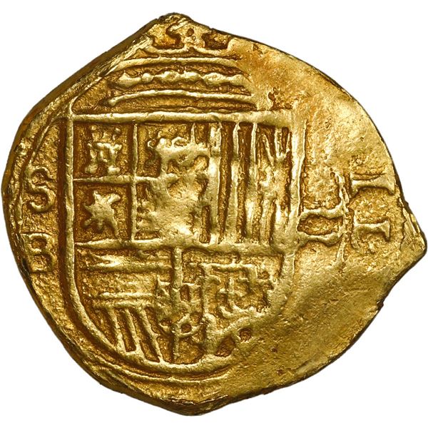 SPAIN, Seville, gold cob 2 escudos, Philip III, no date (OMNIVM variety), assayer B, NGC AU details 