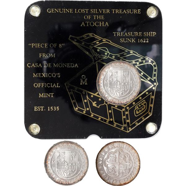 Limited-edition silver 1-oz "restrike" of a Mexican 8 reales Royal (galano) 1621 D struck ca. 1985 a